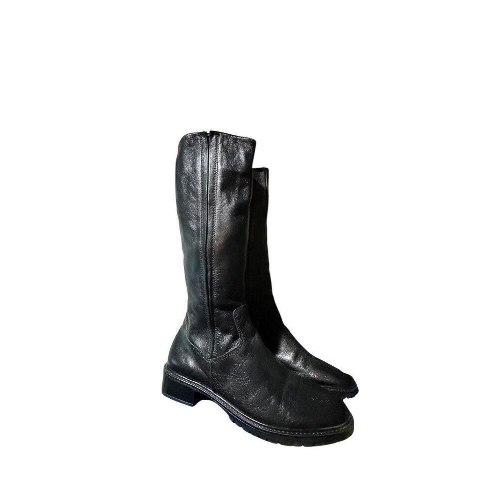 Tamaris Ladies Black Leather Elastic Side Zip Knee High Boots Womens 39 US 8.5